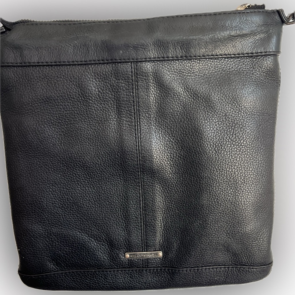 Rebecca Minkoff Black Pebbled Leather Crossbody Slim Messenger Bag